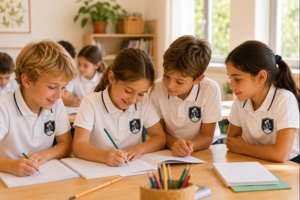Élèves des Sarments travaillant en classe